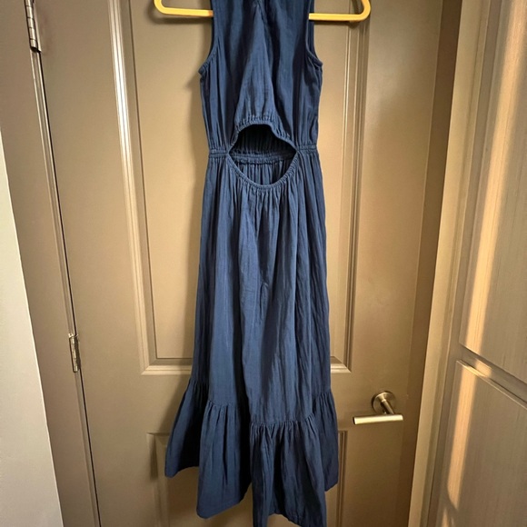 Pact Organic Cotton Coastal Double Gauze Tiered Midi Dress Navy Blue XS - Picture 5 of 6